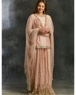 Pink Silk Kurta With Shimmer Sharara