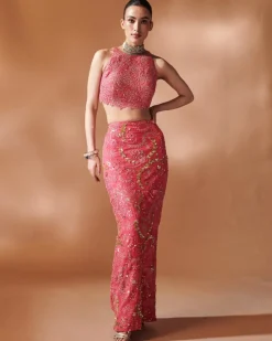 Pink Skirt With An Incut Blouse