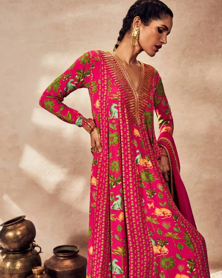 Pink Tropical Rhapsody Anarkali Set