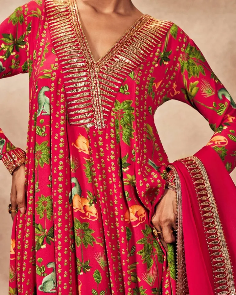 Pink Tropical Rhapsody Anarkali Set