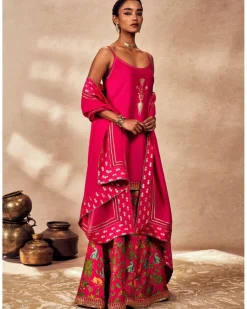 Pink Tropical Rhapsody Sharara Set