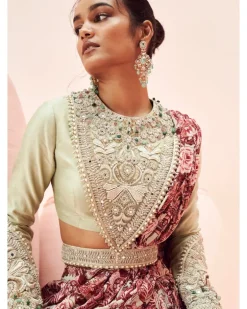 Pistachio Abstract Floral Palazzo Sari