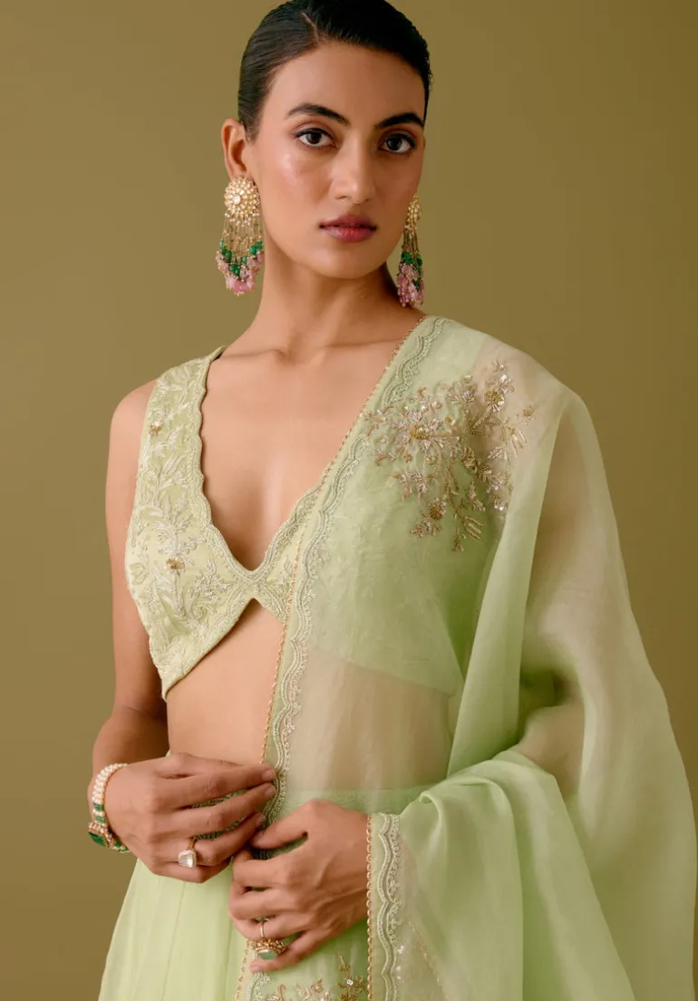 Pistachio Green Dori And Sequins Embroidered Lehenga Set