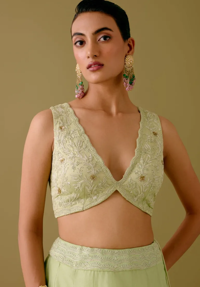 Pistachio Green Dori And Sequins Embroidered Lehenga Set