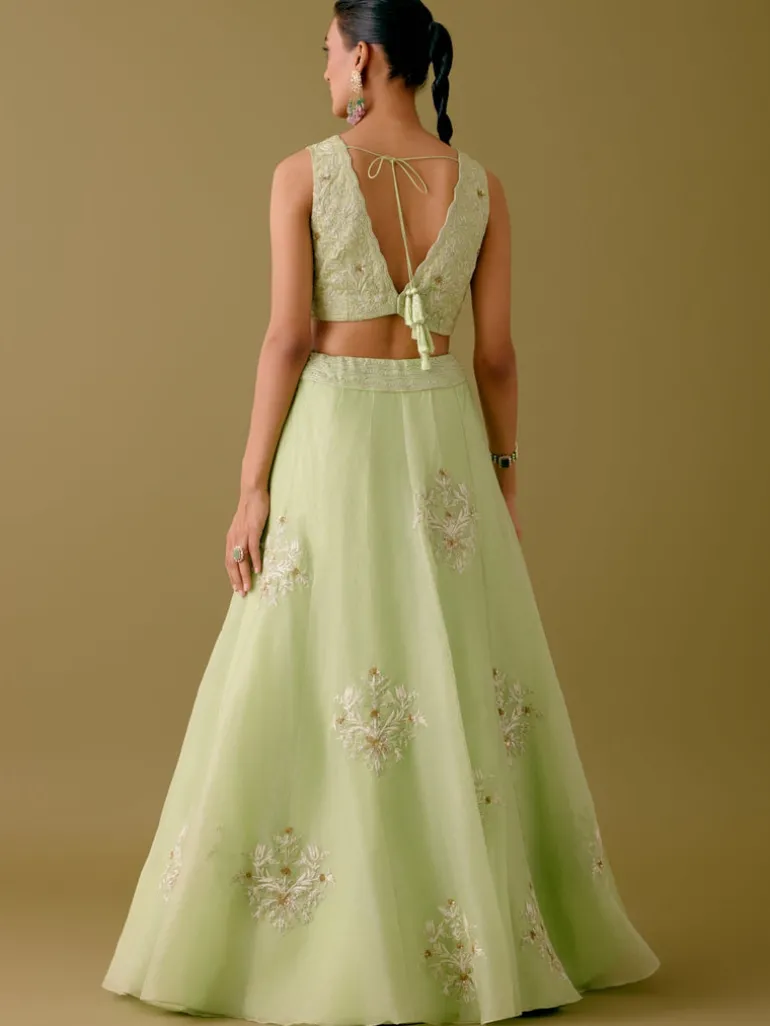 Pistachio Green Dori And Sequins Embroidered Lehenga Set