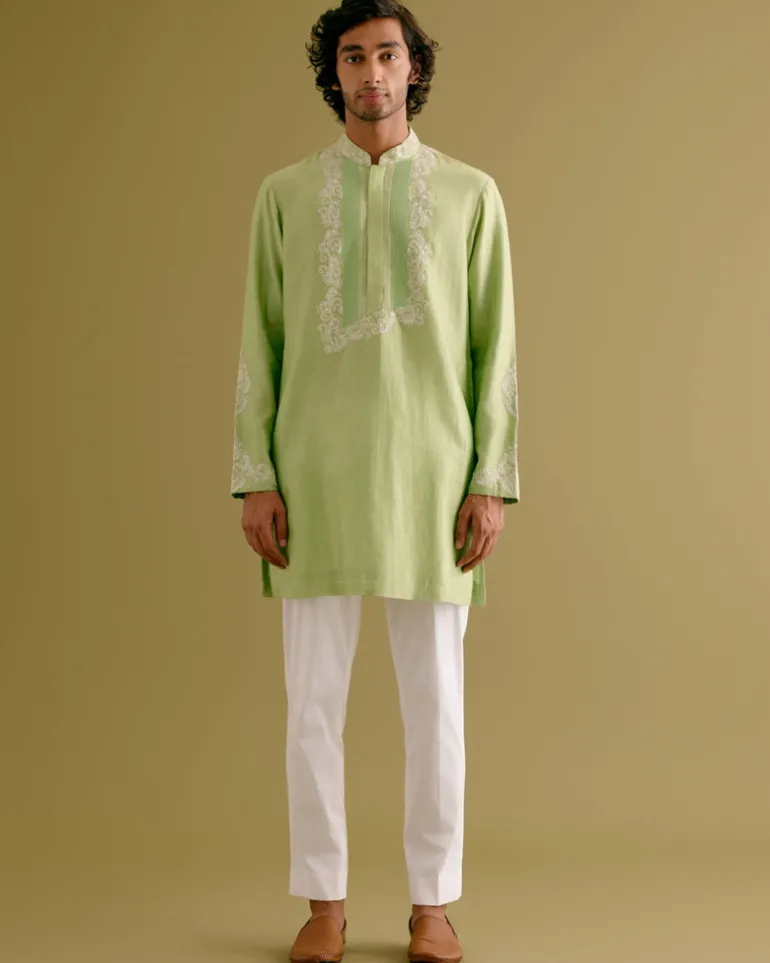 Pistachio Green Dori Embroidered Kurta Set