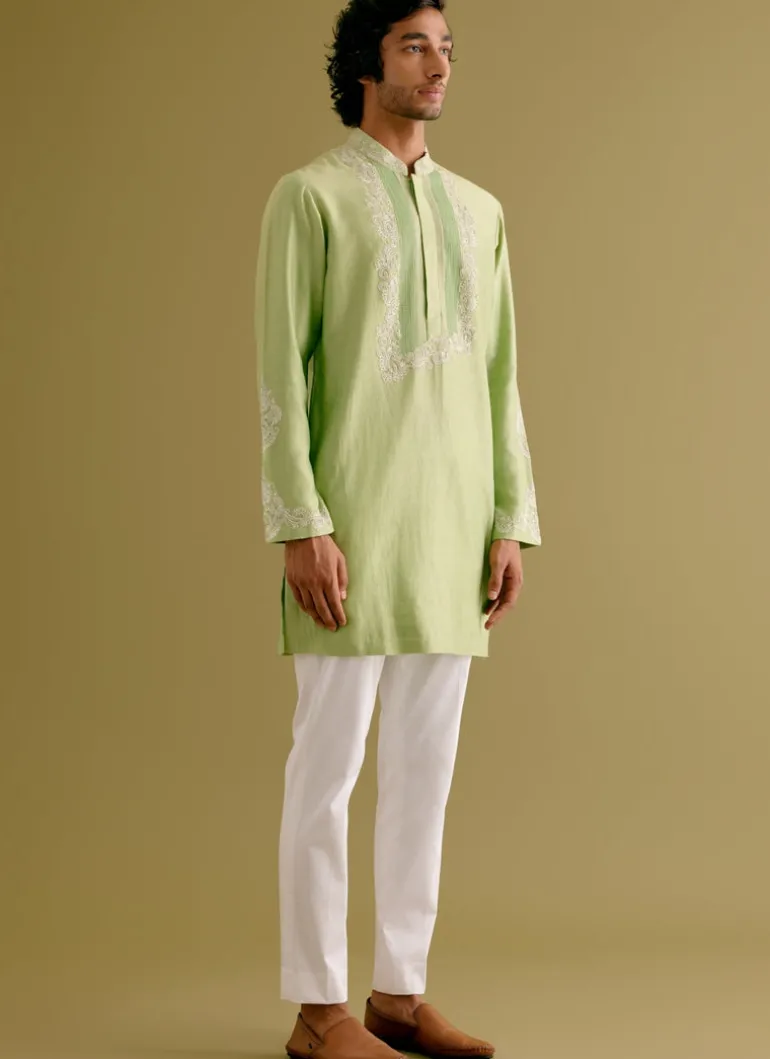 Pistachio Green Dori Embroidered Kurta Set