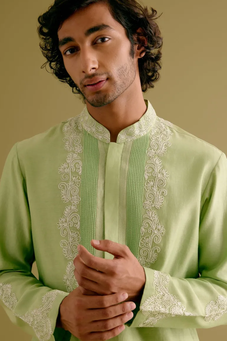Pistachio Green Dori Embroidered Kurta Set