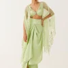 Pistachio Green Sequined Cape And Draped Skirt Set