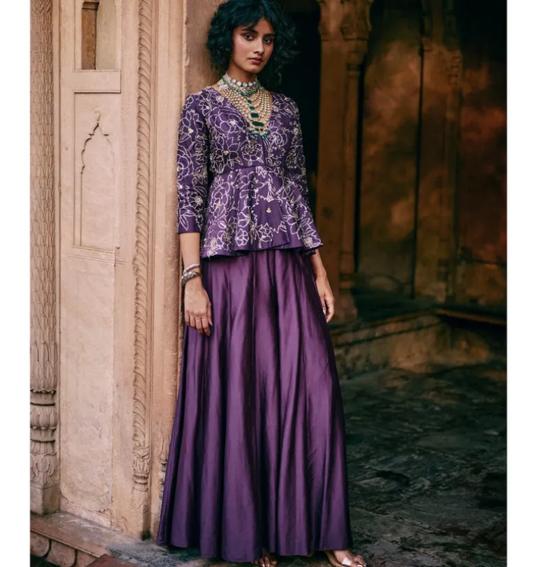 Plum Chiniya Silk Pant Set