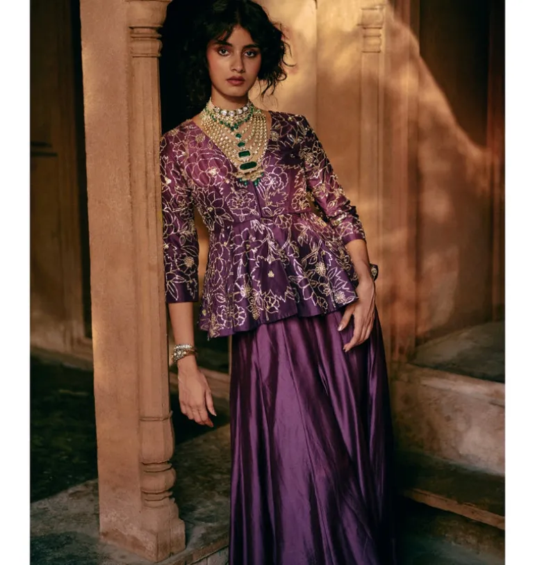 Plum Chiniya Silk Pant Set