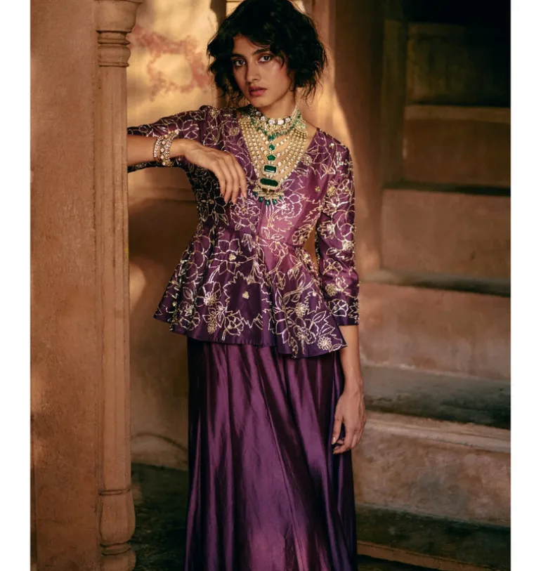 Plum Chiniya Silk Pant Set