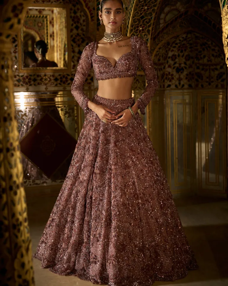 Plum Crystal Lehenga Set