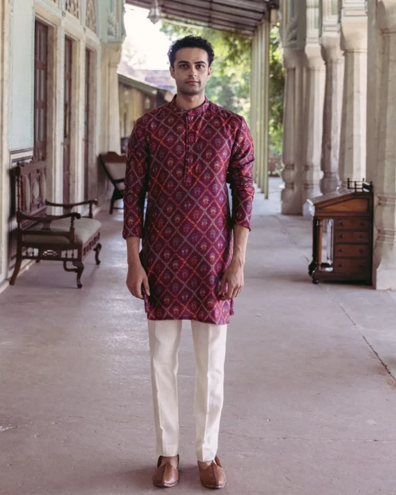 Plum Printed Kurta Set