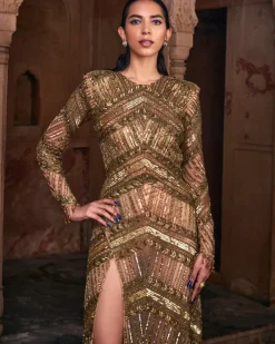 Pocahontas Metallic Gold Embroidered Gown
