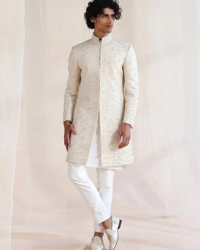 Pooran Ivory Embroidery Sherwani