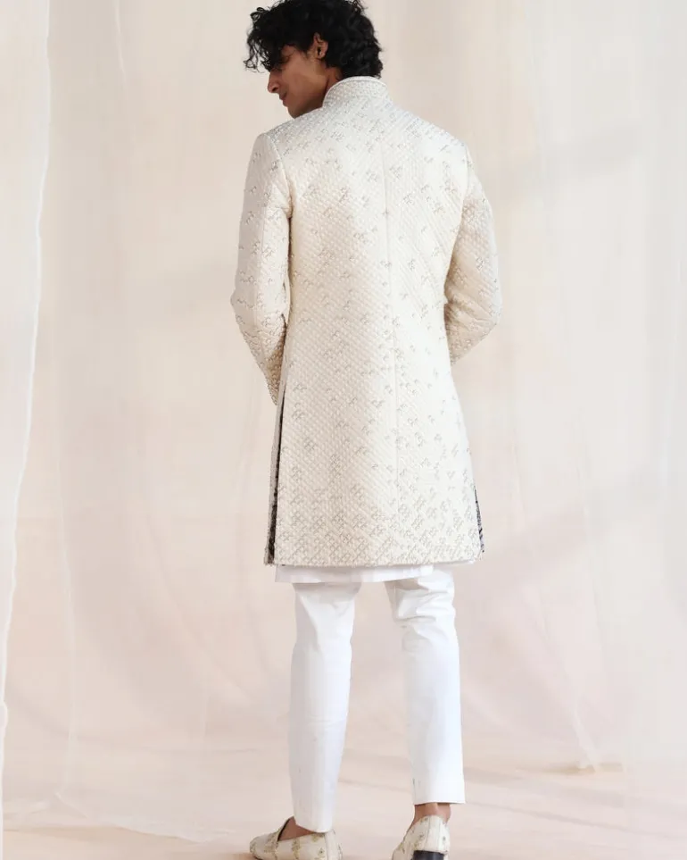 Pooran Ivory Embroidery Sherwani