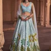 Powder Blue Floral Print and Embroidered Lehenga Set
