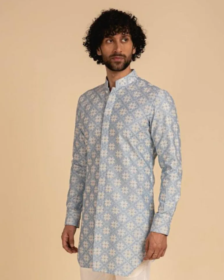 Powder Blue Front Open Kurta Set