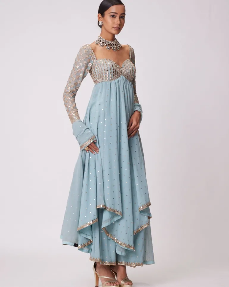 Powder Blue High Low Kurta Set
