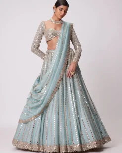 Powder Blue Linear Embroidered Lehenga Set