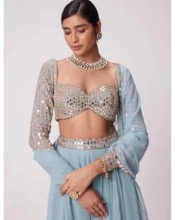 Powder Blue Mirror Embroidered Sharara Set
