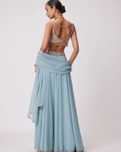 Powder Blue Mirror Embroidered Sharara Set