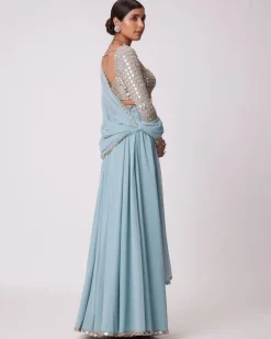 Powder Blue Mirror Embroidered Sharara Set