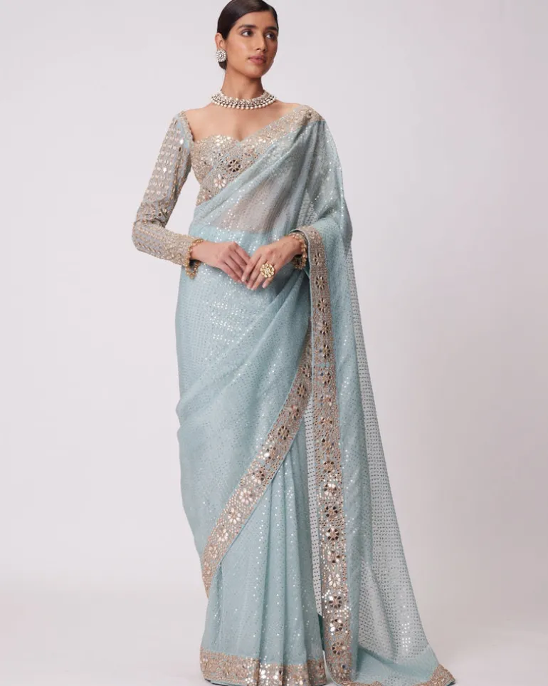 Powder Blue Organza Sari Set