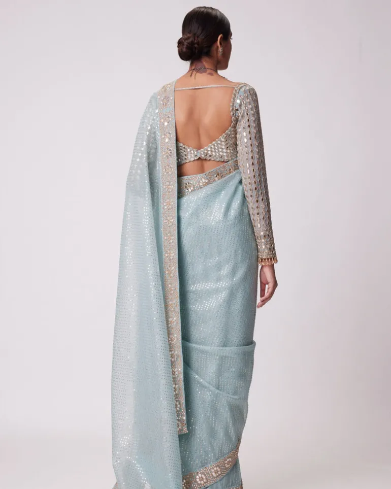 Powder Blue Organza Sari Set
