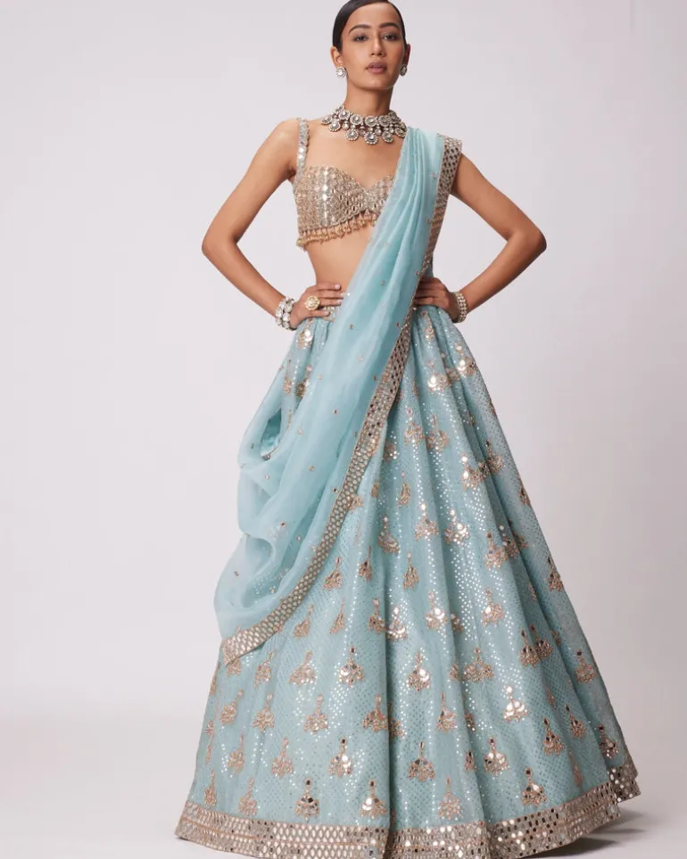 Powder Blue Organza Sequin Embroidered Lehenga Set