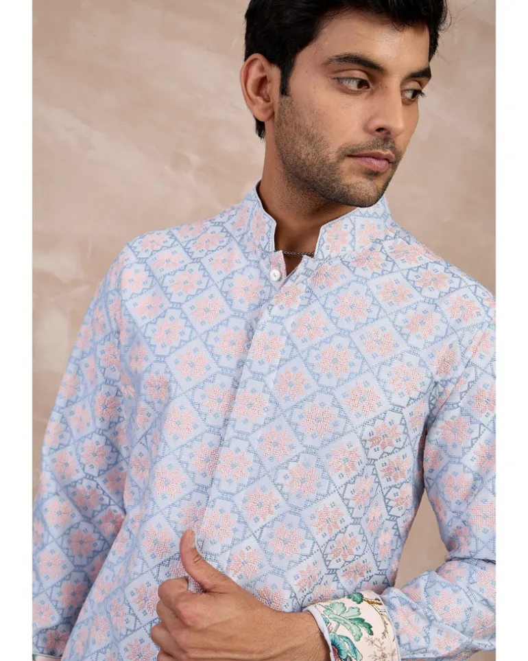Powder Blue Pink Kairos Foe Kurta Set
