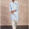 Powder Blue Plain Chanderi Straight Kurta Set