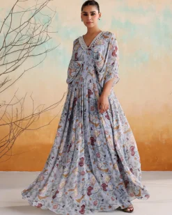 Powder Blue Printed Drape Dress