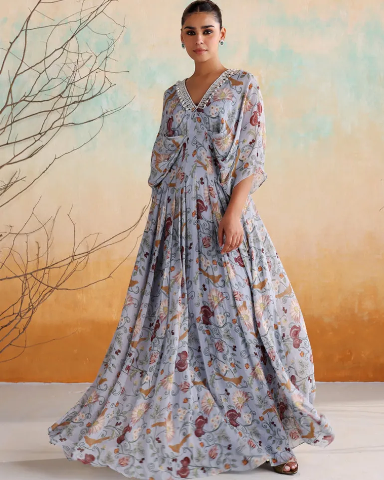 Powder Blue Printed Drape Dress