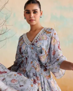 Powder Blue Printed Drape Dress