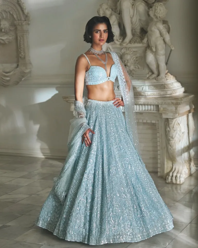 Powder Blue Sequin Lehenga Set