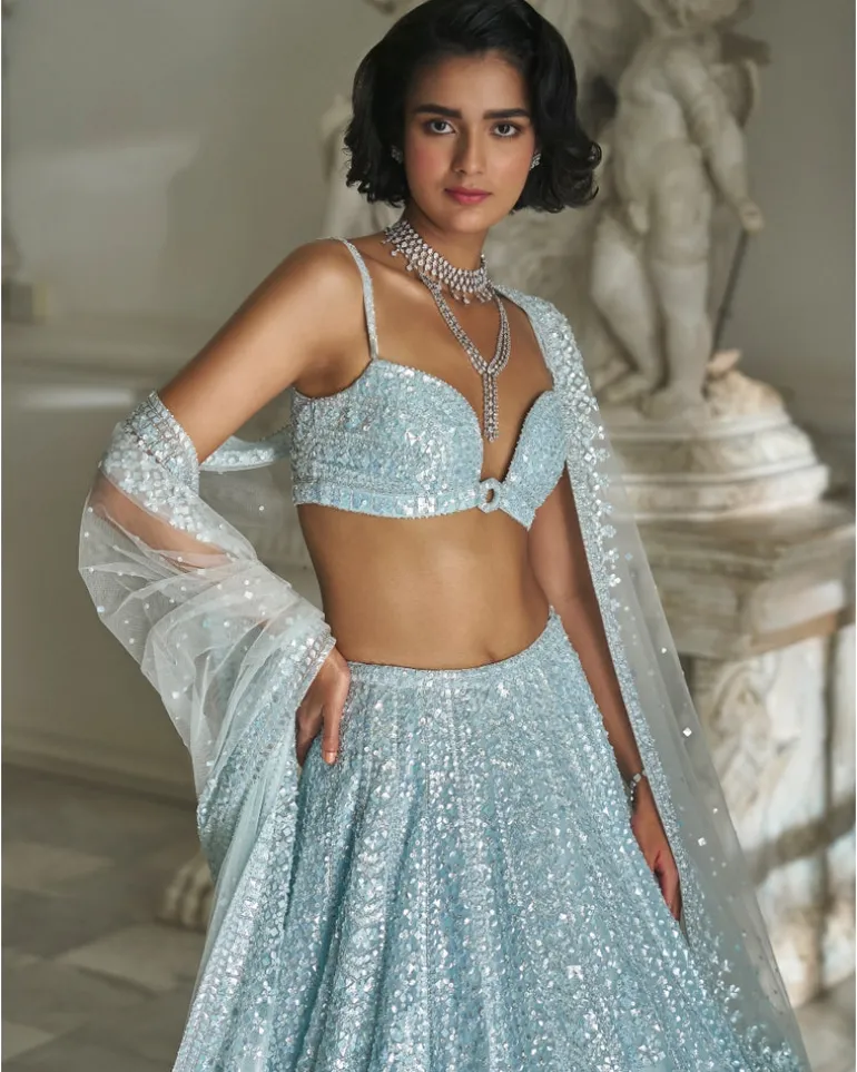 Powder Blue Sequin Lehenga Set
