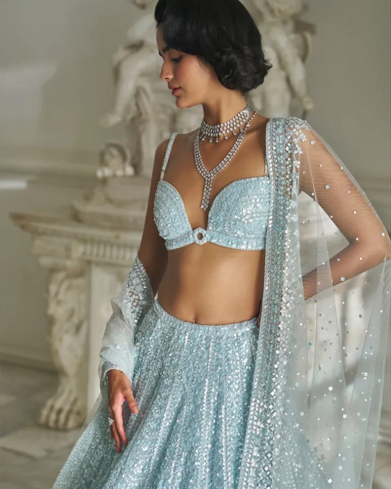 Powder Blue Sequin Lehenga Set