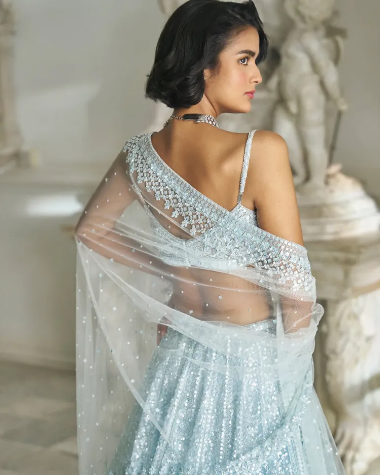 Powder Blue Sequin Lehenga Set