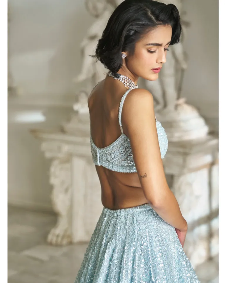 Powder Blue Sequin Lehenga Set