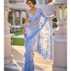 Powder Blue Three - Dimensional Floral Sari
