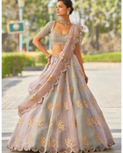 Powder Grey Flower Lehenga Set