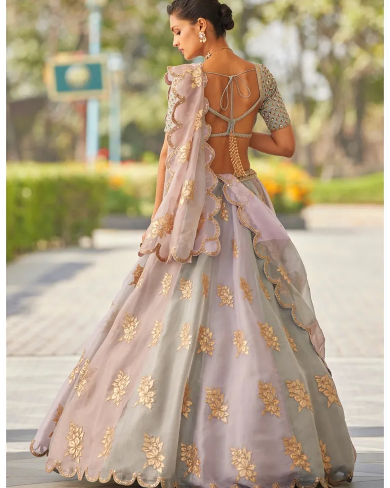 Powder Grey Flower Lehenga Set