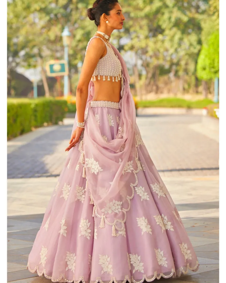Powder Lilac Flower Lehenga Set