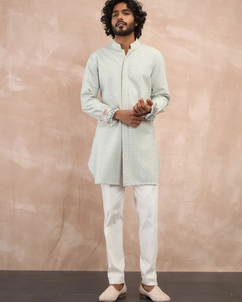 Powder Pink & Sea Green Inara 3.0 Straight Nehru Jacket Set