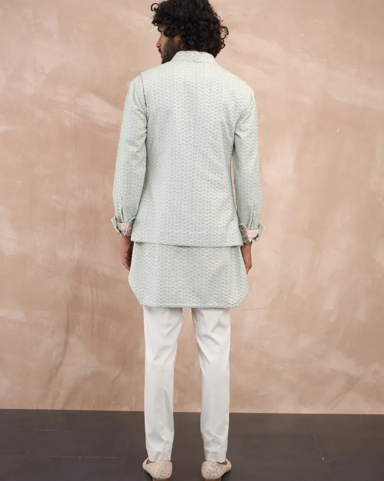 Powder Pink & Sea Green Inara 3.0 Straight Nehru Jacket Set
