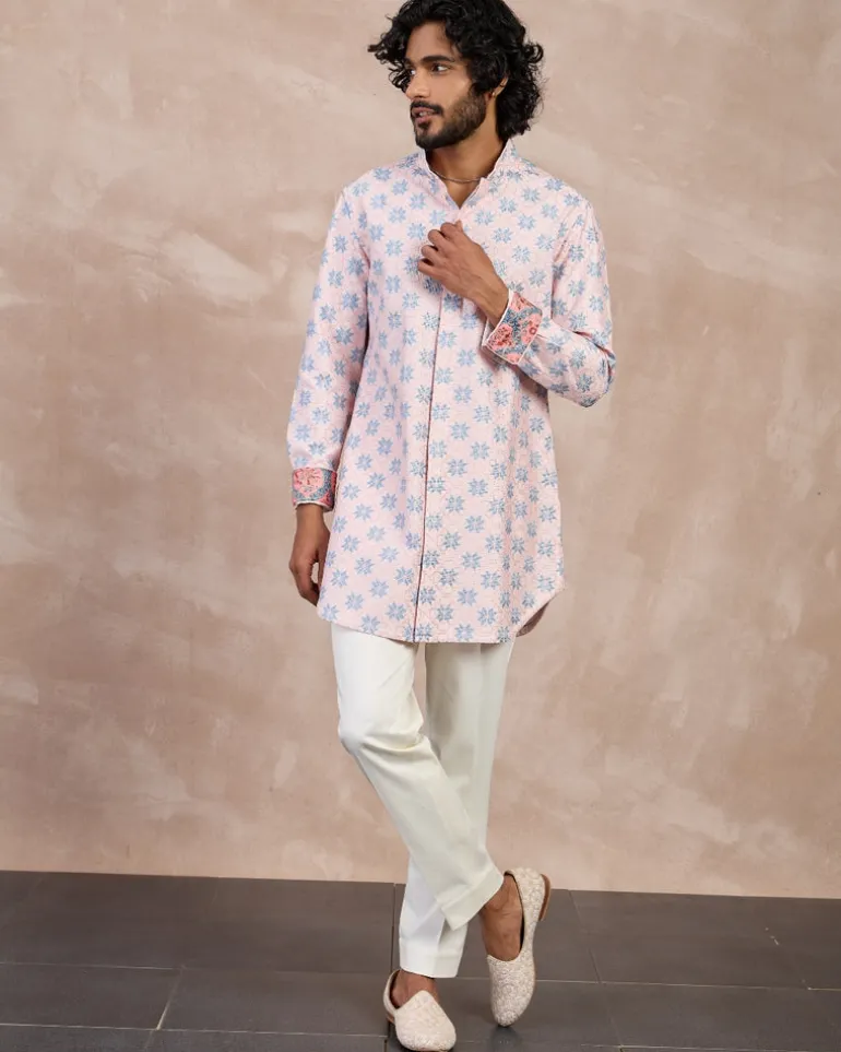 Powder Pink Blue Kairos Foe Kurta Set