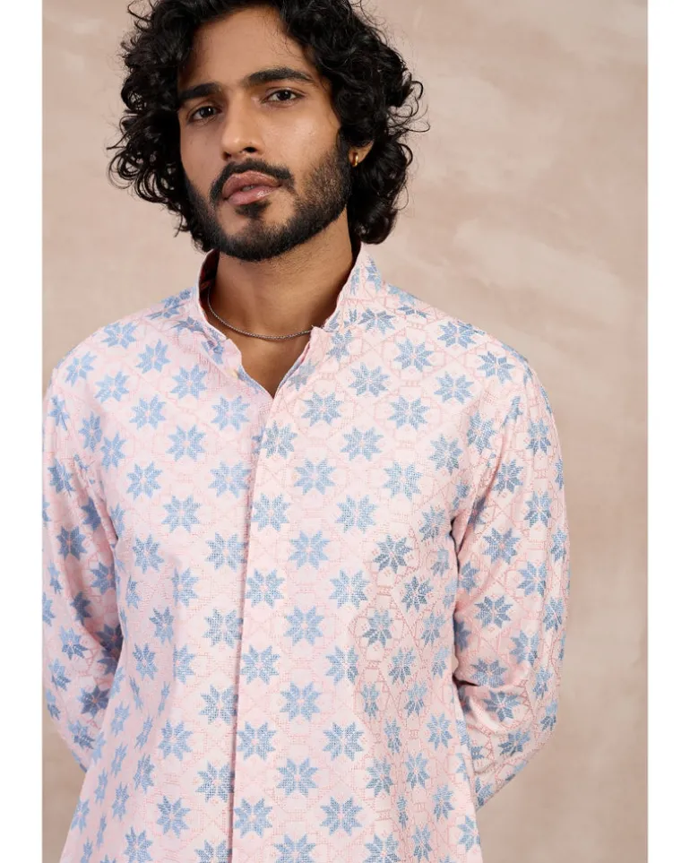 Powder Pink Blue Kairos Foe Kurta Set