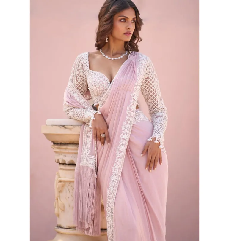 Powder Pink Draped Dori Sari